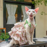 Sphynx Cat Summer  Floral With Green Ruffles Tiered Dress With Bow Straps